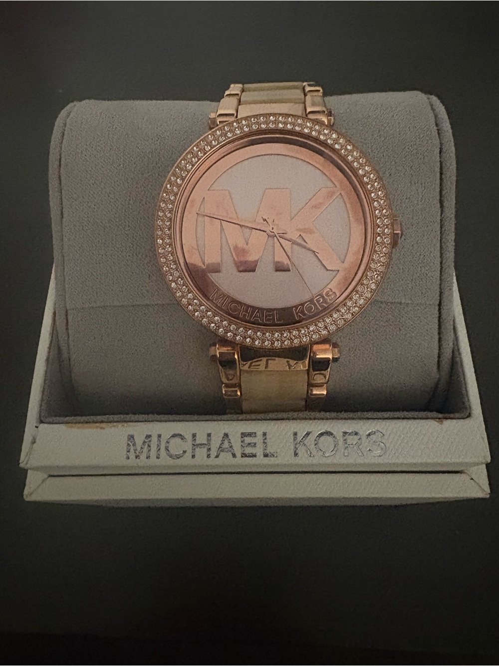 Michael Kors Rose Gold-tone MK Logo Crystal Bezel Women's Watch (needs battery)